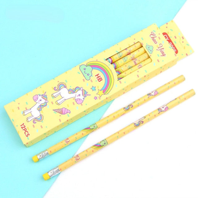 12Pcs/Set Cute Kawaii Cartoon Unicorn Pencil