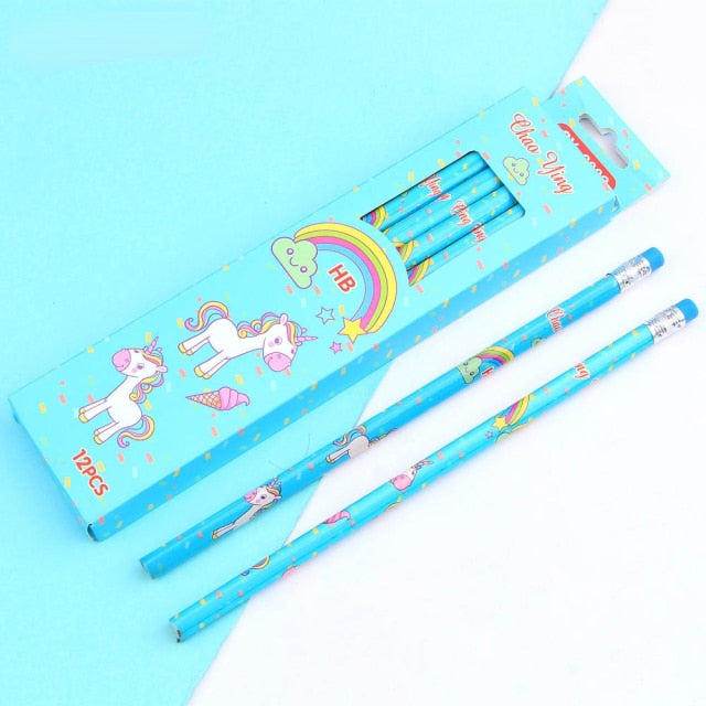 12Pcs/Set Cute Kawaii Cartoon Unicorn Pencil