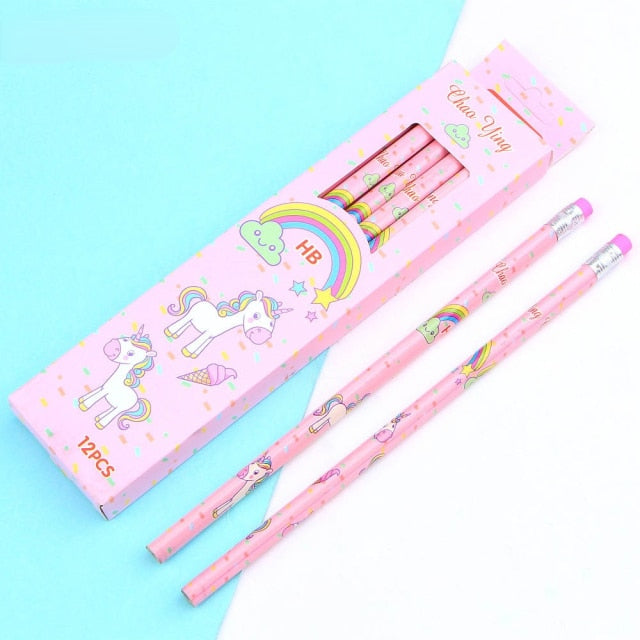 12Pcs/Set Cute Kawaii Cartoon Unicorn Pencil