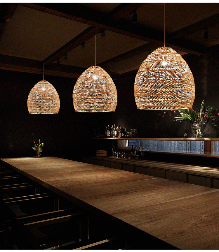 Handmade Rattan Hanging Lamp Vintage