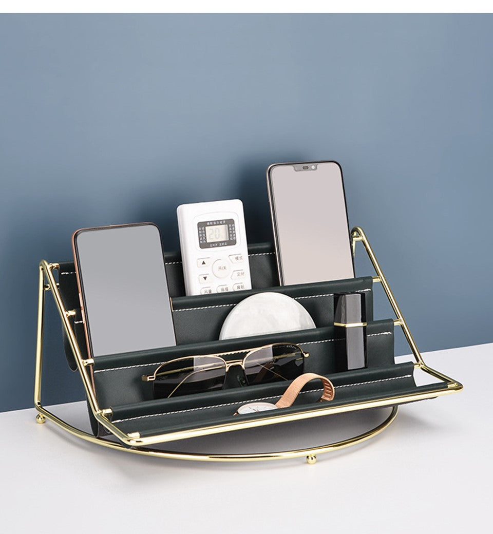 Multi-layer Nordic Leather Tabletop Storage Rack