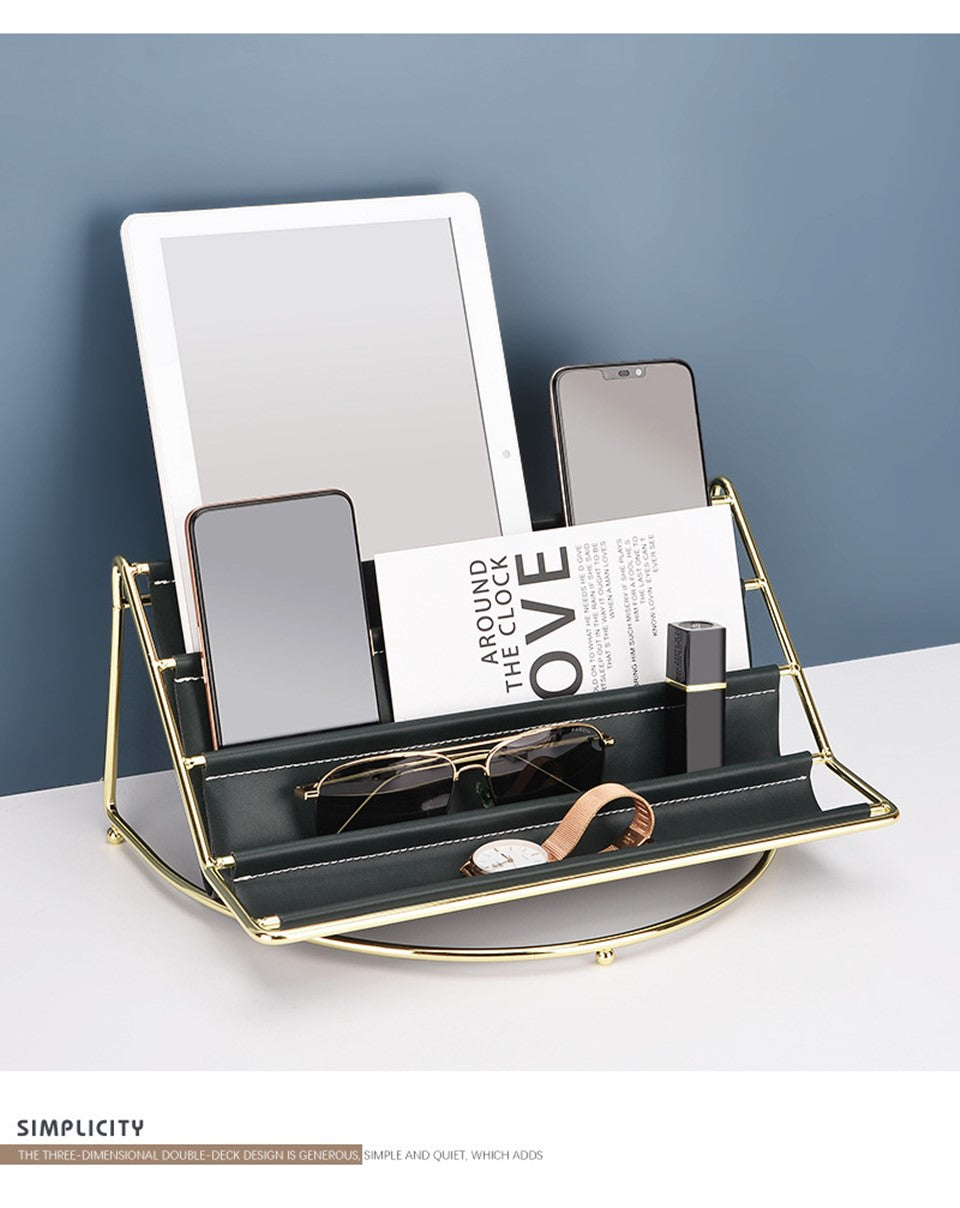 Multi-layer Nordic Leather Tabletop Storage Rack