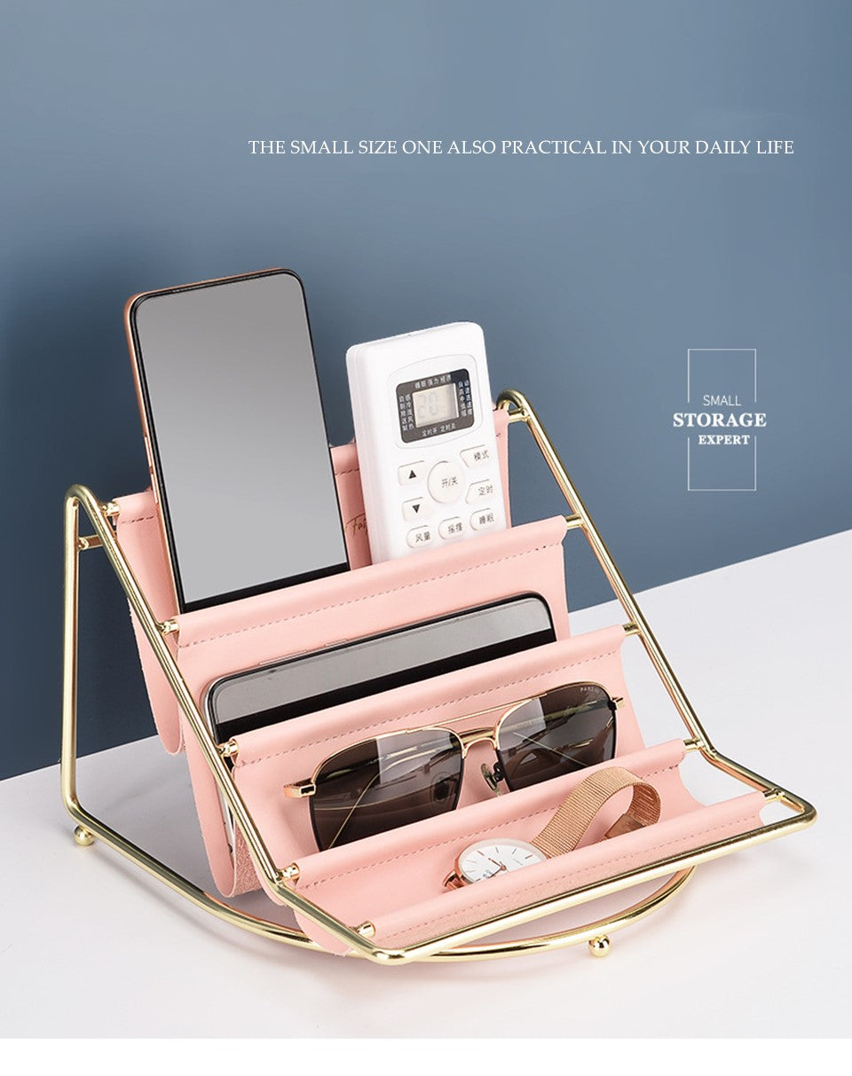 Multi-layer Nordic Leather Tabletop Storage Rack