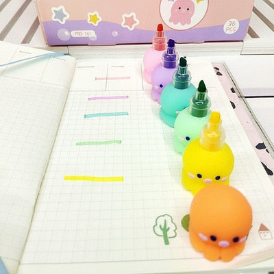 5pc  Cute Cartoons Octopus Highlighters Pens